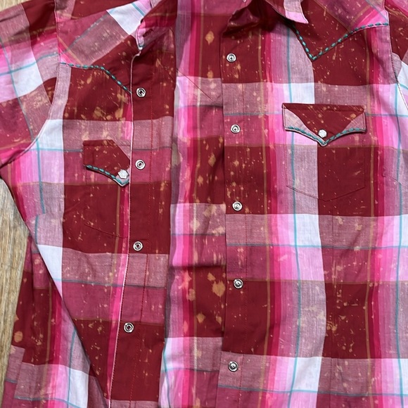 Wrangler EUC Pearl Snap Button Front Long Sleeve Western Shirt Pink Plaid Medium - Picture 5 of 11